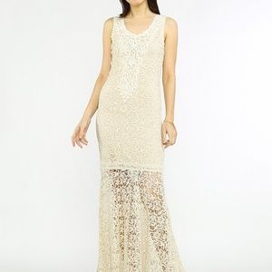 Vintage Ivory Crochet V-Neck Maxi Dress